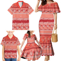 Hawaiian Hibiscus Honu Family Matching Mermaid Dress and Hawaiian Shirt Red Mele Kalikimaka Palaka Spirit LT9 - Polynesian Pride