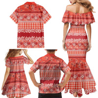 Hawaiian Hibiscus Honu Family Matching Mermaid Dress and Hawaiian Shirt Red Mele Kalikimaka Palaka Spirit LT9 - Polynesian Pride
