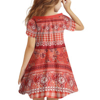 Hawaiian Hibiscus Honu Family Matching Off The Shoulder Long Sleeve Dress and Hawaiian Shirt Red Mele Kalikimaka Palaka Spirit LT9 - Polynesian Pride