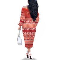 Hawaiian Hibiscus Honu Family Matching Off The Shoulder Long Sleeve Dress and Hawaiian Shirt Red Mele Kalikimaka Palaka Spirit LT9 - Polynesian Pride