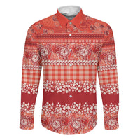 Hawaiian Hibiscus Honu Family Matching Off Shoulder Maxi Dress and Hawaiian Shirt Red Mele Kalikimaka Palaka Spirit LT9 Dad's Shirt - Long Sleeve Red - Polynesian Pride