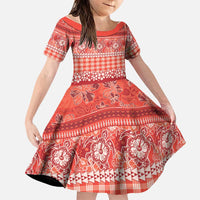 Hawaiian Hibiscus Honu Family Matching Short Sleeve Bodycon Dress and Hawaiian Shirt Red Mele Kalikimaka Palaka Spirit LT9 Daughter's Dress Red - Polynesian Pride