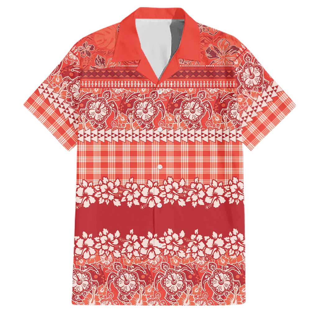 Hawaiian Hibiscus Honu Family Matching Short Sleeve Bodycon Dress and Hawaiian Shirt Red Mele Kalikimaka Palaka Spirit LT9 Dad's Shirt - Short Sleeve Red - Polynesian Pride