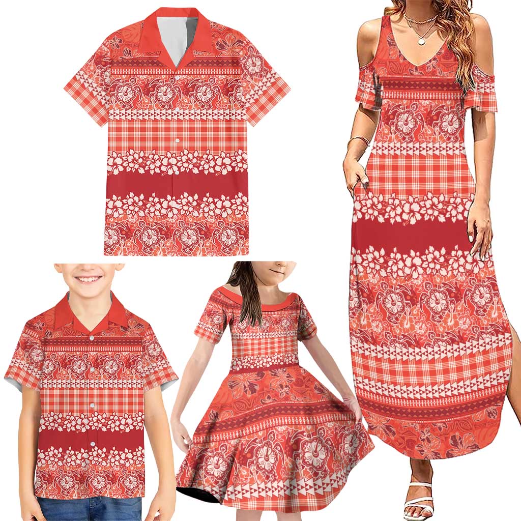 Hawaiian Hibiscus Honu Family Matching Summer Maxi Dress and Hawaiian Shirt Red Mele Kalikimaka Palaka Spirit LT9 - Polynesian Pride