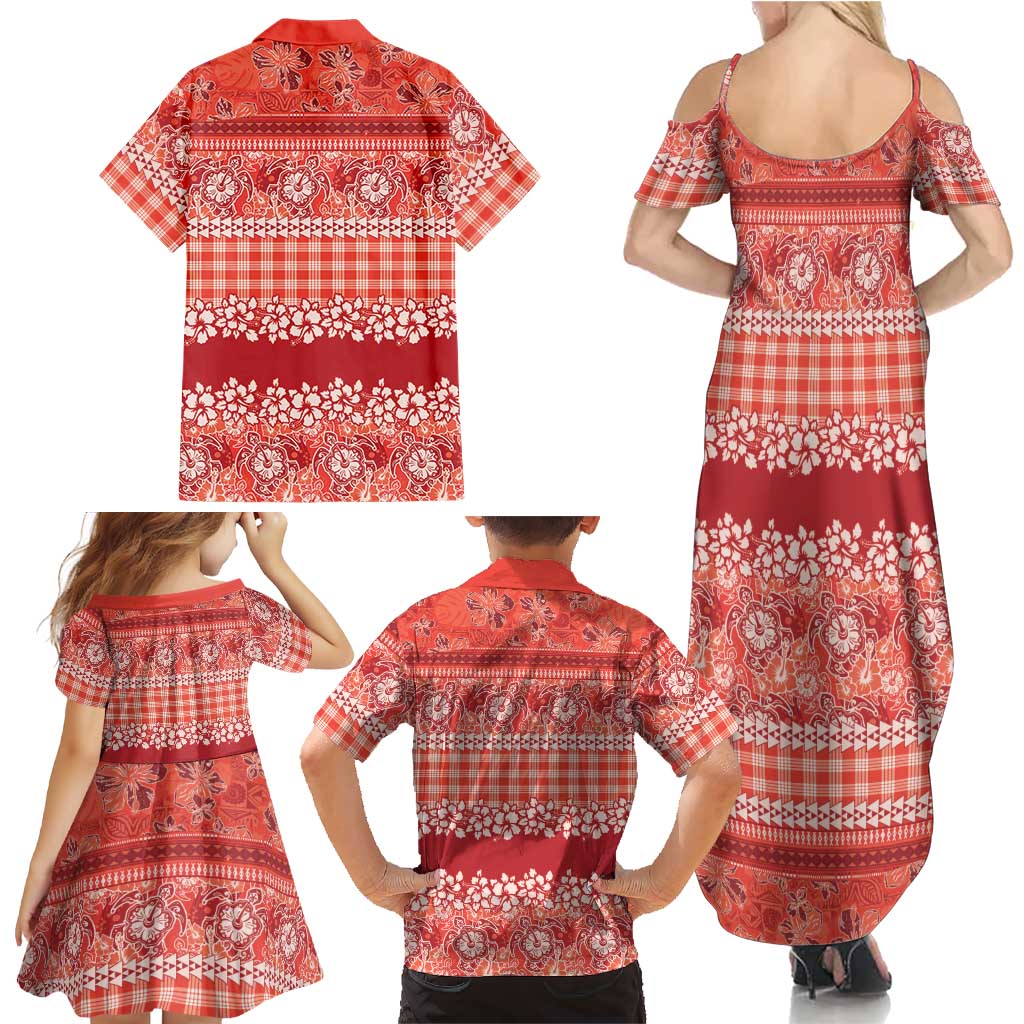 Hawaiian Hibiscus Honu Family Matching Summer Maxi Dress and Hawaiian Shirt Red Mele Kalikimaka Palaka Spirit LT9 - Polynesian Pride