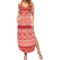 Hawaiian Hibiscus Honu Family Matching Summer Maxi Dress and Hawaiian Shirt Red Mele Kalikimaka Palaka Spirit LT9 Red - Polynesian Pride
