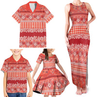 Hawaiian Hibiscus Honu Family Matching Tank Maxi Dress and Hawaiian Shirt Red Mele Kalikimaka Palaka Spirit LT9 - Polynesian Pride