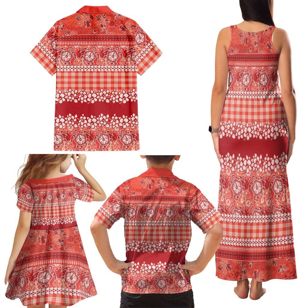 Hawaiian Hibiscus Honu Family Matching Tank Maxi Dress and Hawaiian Shirt Red Mele Kalikimaka Palaka Spirit LT9 - Polynesian Pride