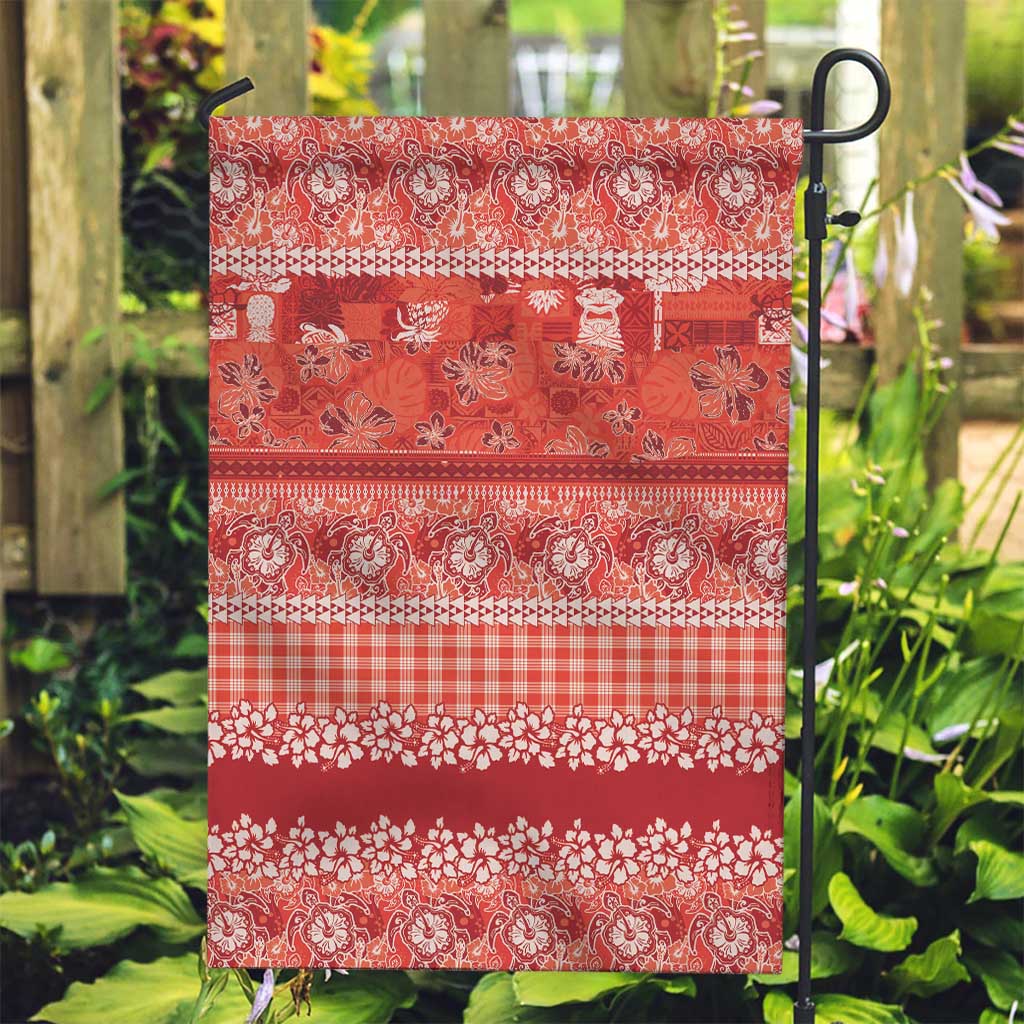 Hawaiian Hibiscus Honu Garden Flag Red Mele Kalikimaka Palaka Spirit - Polynesian Pride