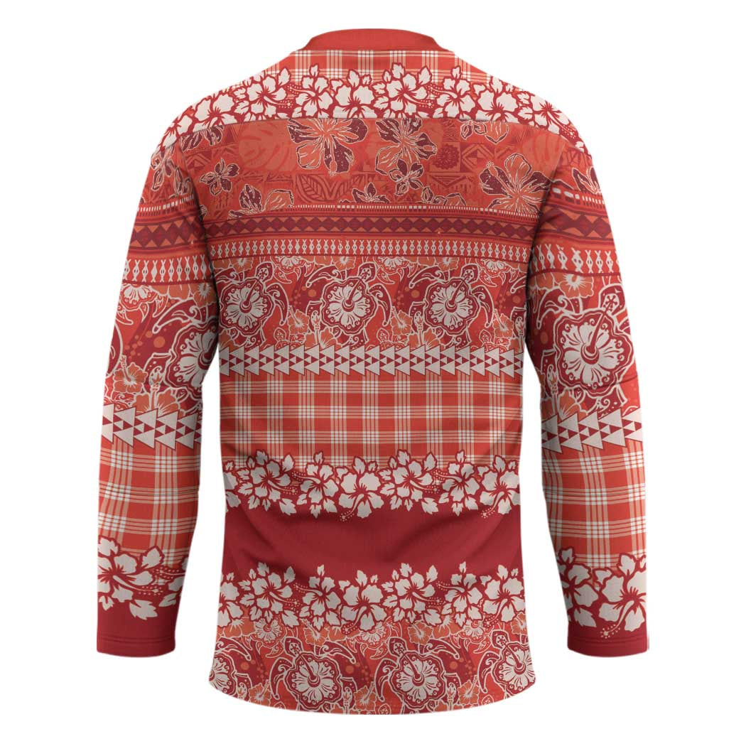 Hawaiian Hibiscus Honu Hockey Jersey Red Mele Kalikimaka Palaka Spirit - Polynesian Pride