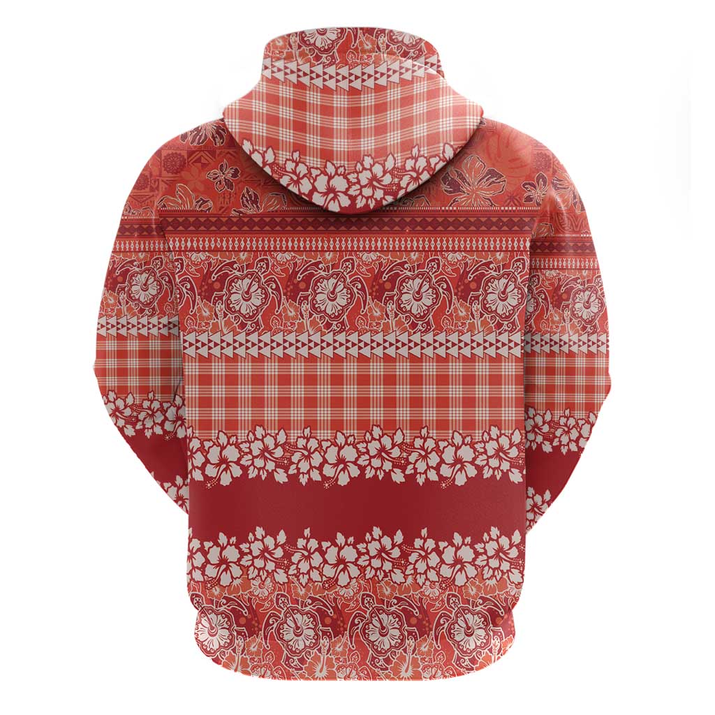 Hawaiian Hibiscus Honu Hoodie Red Mele Kalikimaka Palaka Spirit - Polynesian Pride