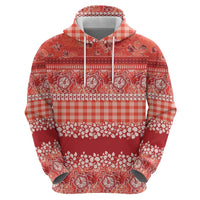 Hawaiian Hibiscus Honu Hoodie Red Mele Kalikimaka Palaka Spirit - Polynesian Pride