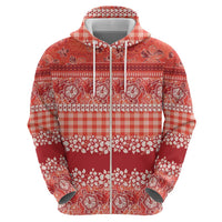 Hawaiian Hibiscus Honu Hoodie Red Mele Kalikimaka Palaka Spirit - Polynesian Pride