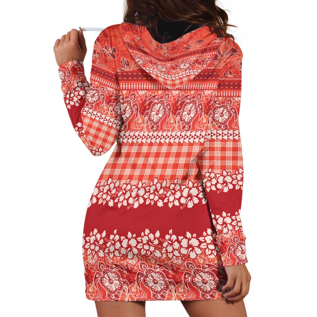 Hawaiian Hibiscus Honu Hoodie Dress Red Mele Kalikimaka Palaka Spirit LT9 - Polynesian Pride
