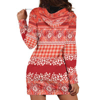 Hawaiian Hibiscus Honu Hoodie Dress Red Mele Kalikimaka Palaka Spirit LT9 - Polynesian Pride
