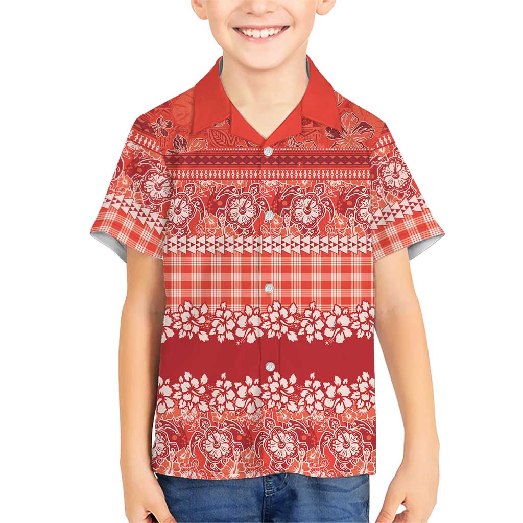 Hawaiian Hibiscus Honu Kid Hawaiian Shirt Red Mele Kalikimaka Palaka Spirit LT9 Kid Red - Polynesian Pride