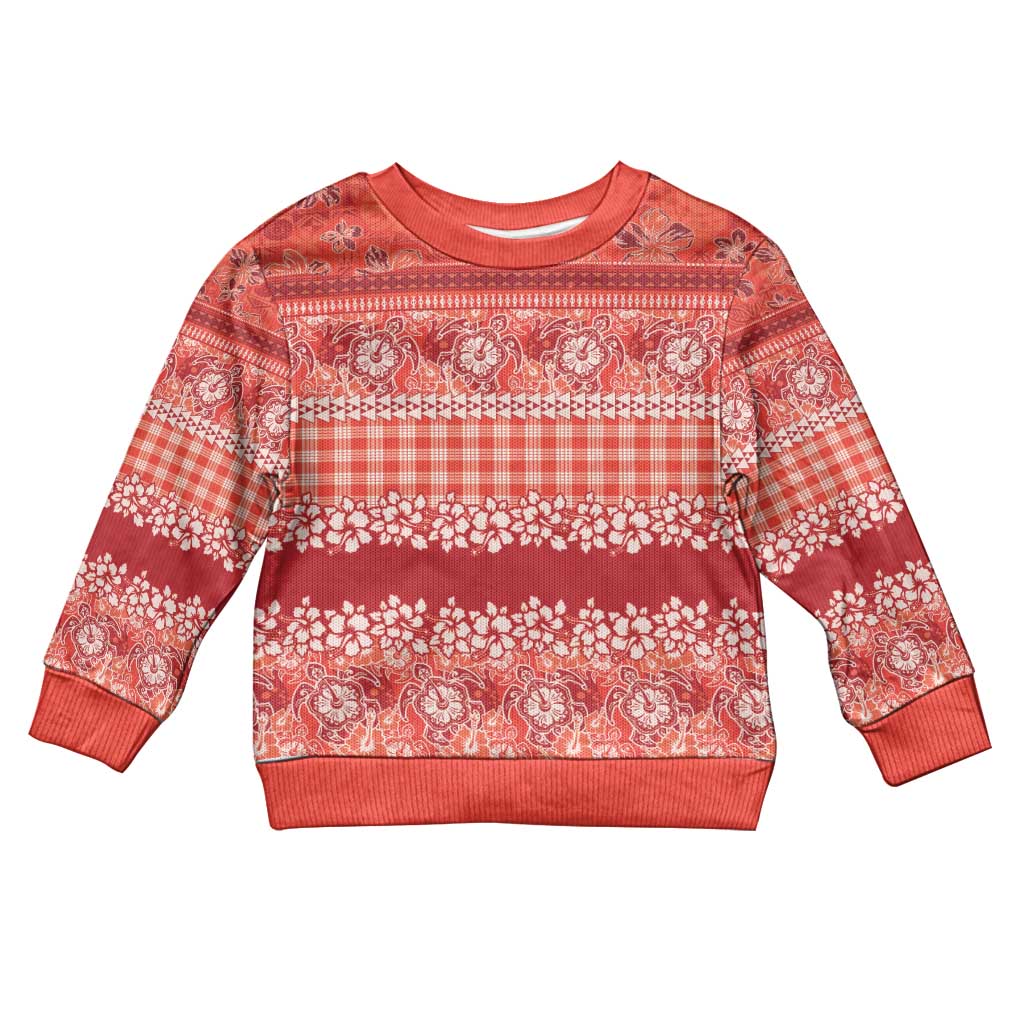 Hawaiian Hibiscus Honu Kid Ugly Christmas Sweater Red Mele Kalikimaka Palaka Spirit LT9 Kid Red - Polynesian Pride