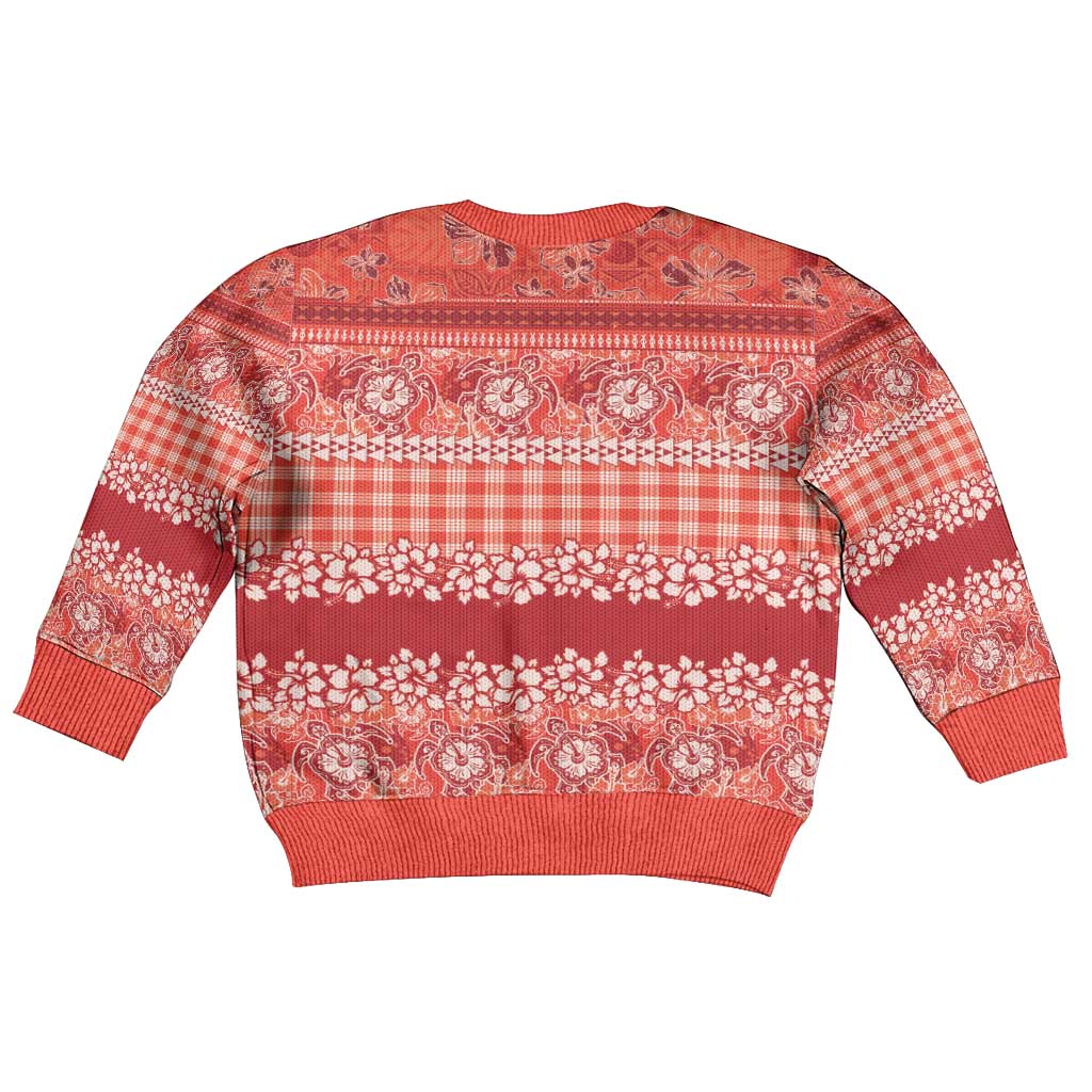 Hawaiian Hibiscus Honu Kid Ugly Christmas Sweater Red Mele Kalikimaka Palaka Spirit LT9 - Polynesian Pride