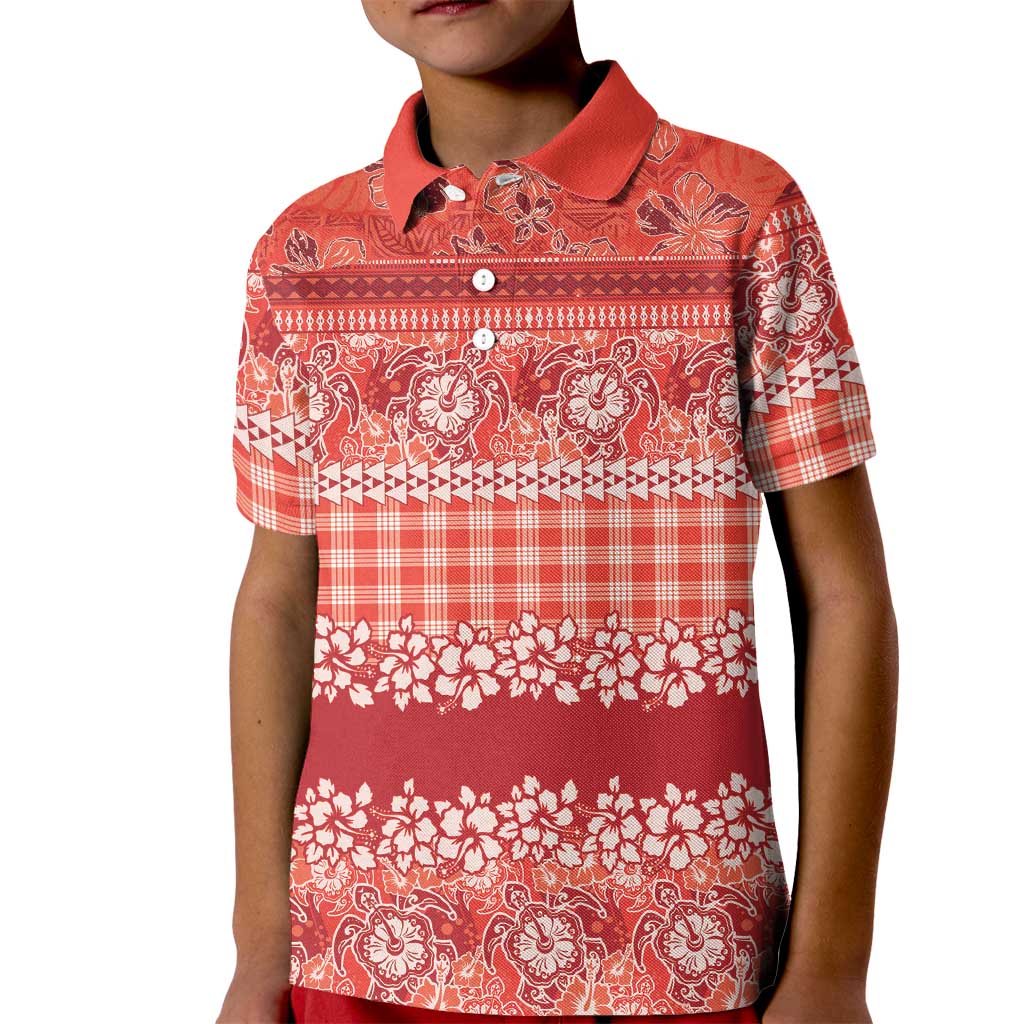 Hawaiian Hibiscus Honu Kid Polo Shirt Red Mele Kalikimaka Palaka Spirit LT9 Kid Red - Polynesian Pride