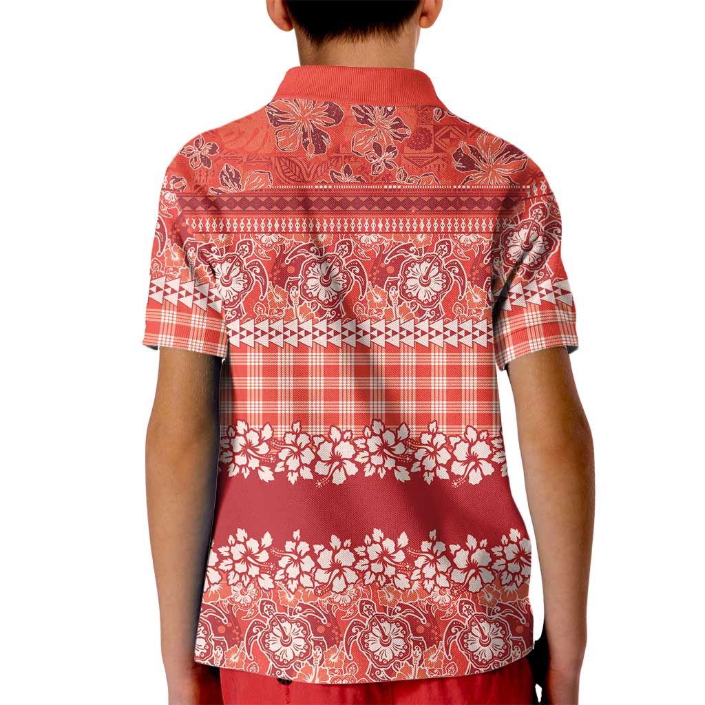 Hawaiian Hibiscus Honu Kid Polo Shirt Red Mele Kalikimaka Palaka Spirit LT9 - Polynesian Pride
