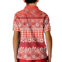 Hawaiian Hibiscus Honu Kid Polo Shirt Red Mele Kalikimaka Palaka Spirit LT9 - Polynesian Pride