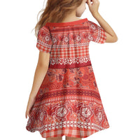 Hawaiian Hibiscus Honu Kid Short Sleeve Dress Red Mele Kalikimaka Palaka Spirit LT9 - Polynesian Pride