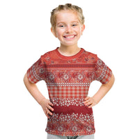 Hawaiian Hibiscus Honu Kid T Shirt Red Mele Kalikimaka Palaka Spirit - Polynesian Pride