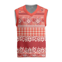 Hawaiian Hibiscus Honu Christmas Knitted V-Neck Vest Red Mele Kalikimaka Palaka Spirit LT9 Red - Polynesian Pride