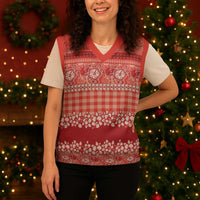 Hawaiian Hibiscus Honu Christmas Knitted V-Neck Vest Red Mele Kalikimaka Palaka Spirit LT9 - Polynesian Pride