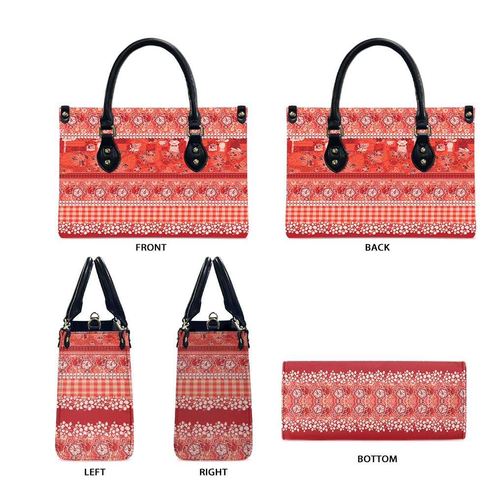 Hawaiian Hibiscus Honu Leather Bag Red Mele Kalikimaka Palaka Spirit - Polynesian Pride