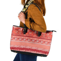 Hawaiian Hibiscus Honu Leather Tote Bag Red Mele Kalikimaka Palaka Spirit - Polynesian Pride