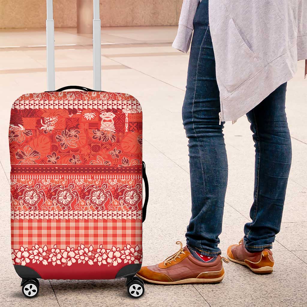 Hawaiian Hibiscus Honu Luggage Cover Red Mele Kalikimaka Palaka Spirit LT9 Red - Polynesian Pride