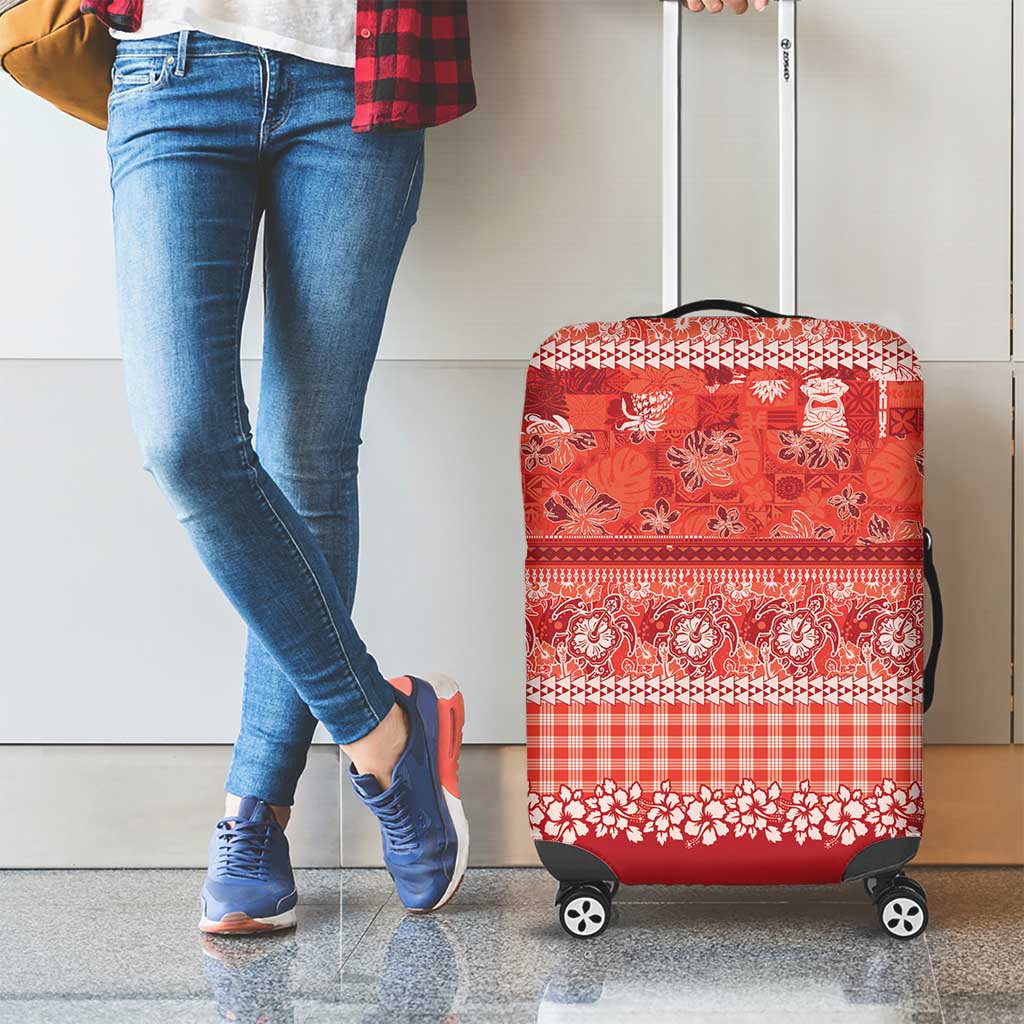 Hawaiian Hibiscus Honu Luggage Cover Red Mele Kalikimaka Palaka Spirit LT9 - Polynesian Pride