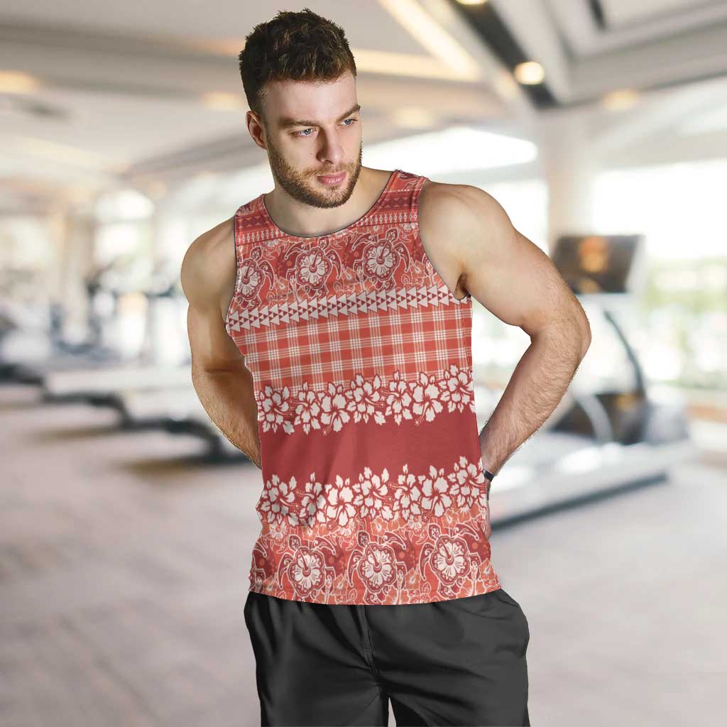 Hawaiian Hibiscus Honu Men Tank Top Red Mele Kalikimaka Palaka Spirit - Polynesian Pride