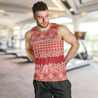 Hawaiian Hibiscus Honu Men Tank Top Red Mele Kalikimaka Palaka Spirit - Polynesian Pride