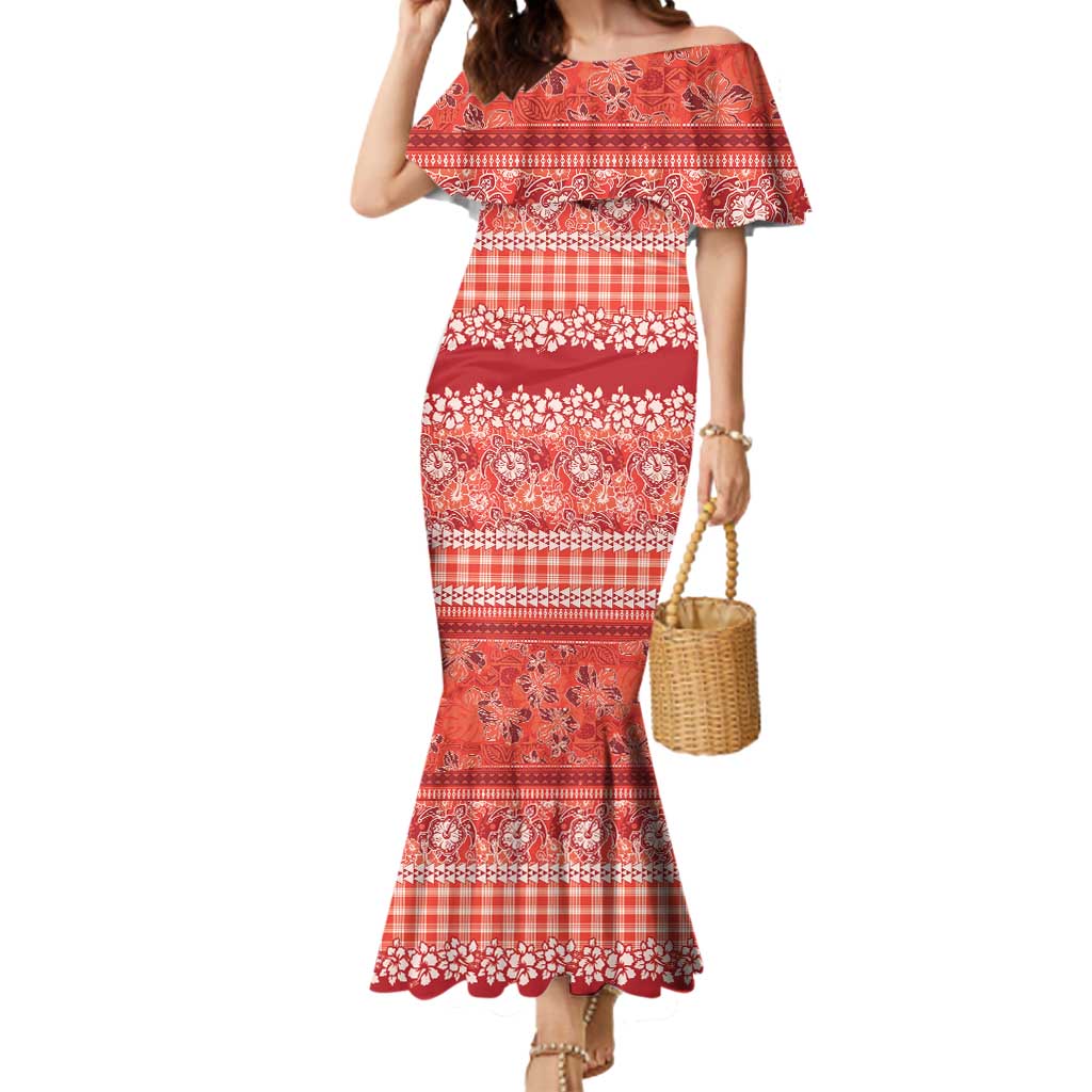 Hawaiian Hibiscus Honu Mermaid Dress Red Mele Kalikimaka Palaka Spirit LT9 Women Red - Polynesian Pride
