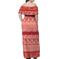 Hawaiian Hibiscus Honu Off Shoulder Maxi Dress Red Mele Kalikimaka Palaka Spirit LT9 - Polynesian Pride