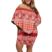 Hawaiian Hibiscus Honu Off Shoulder Short Dress Red Mele Kalikimaka Palaka Spirit LT9 Women Red - Polynesian Pride
