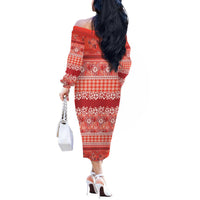 Hawaiian Hibiscus Honu Off The Shoulder Long Sleeve Dress Red Mele Kalikimaka Palaka Spirit LT9 - Polynesian Pride
