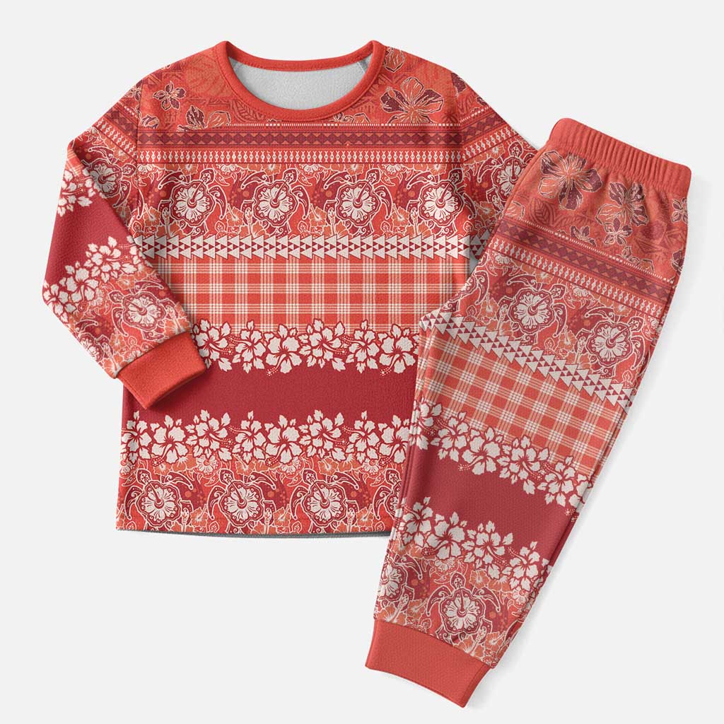 Hawaiian Hibiscus Honu Christmas Pajama Set Red Mele Kalikimaka Palaka Spirit - Polynesian Pride