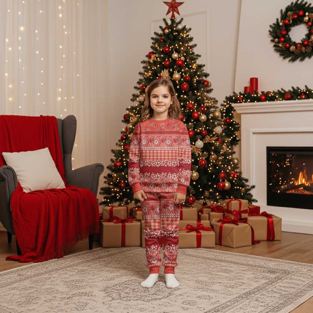 Hawaiian Hibiscus Honu Christmas Pajama Set Red Mele Kalikimaka Palaka Spirit - Polynesian Pride