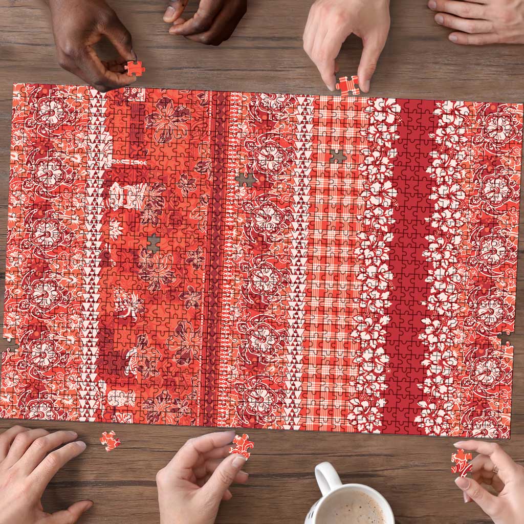 Hawaiian Hibiscus Honu Puzzle Red Mele Kalikimaka Palaka Spirit - Polynesian Pride