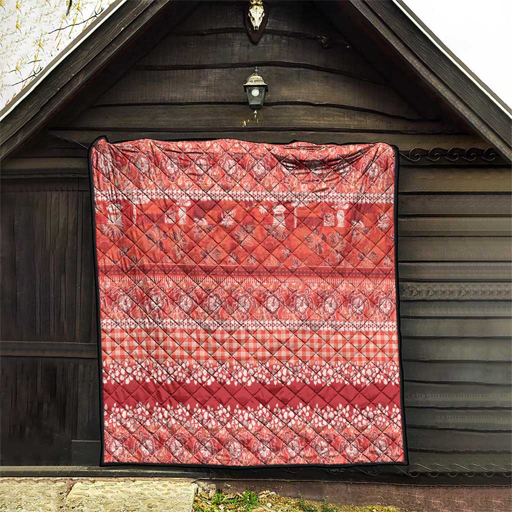 Hawaiian Hibiscus Honu Quilt Red Mele Kalikimaka Palaka Spirit - Polynesian Pride
