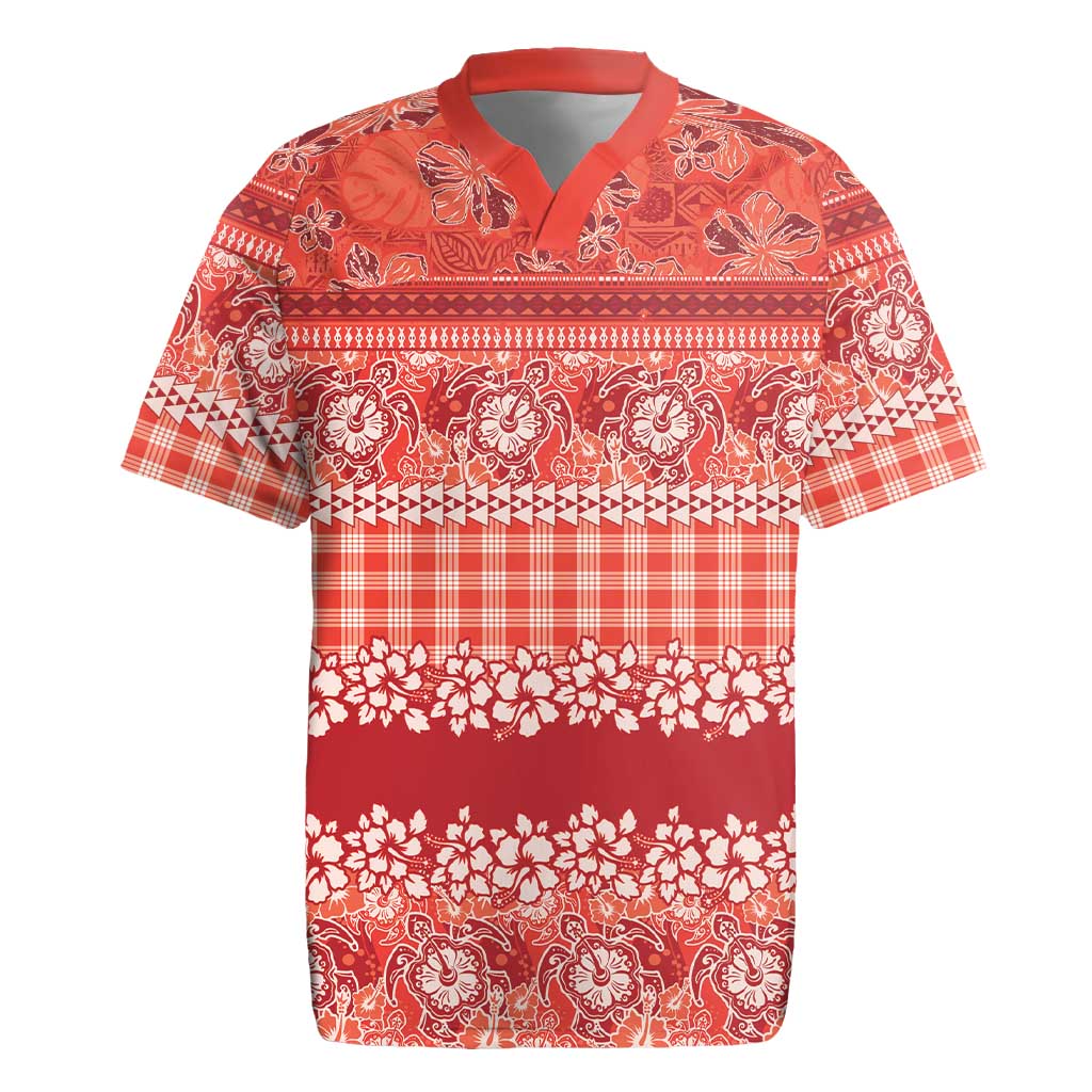Hawaiian Hibiscus Honu Rugby Jersey Red Mele Kalikimaka Palaka Spirit - Polynesian Pride