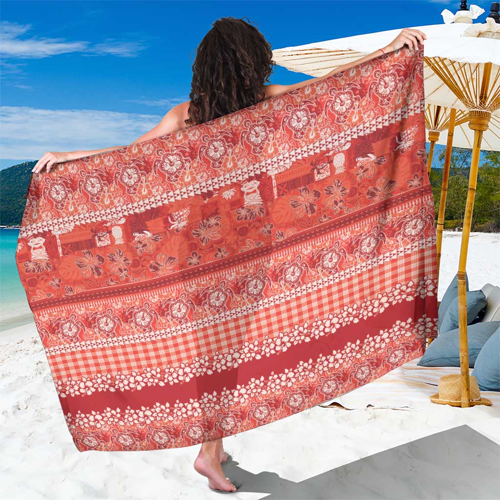 Hawaiian Hibiscus Honu Sarong Red Mele Kalikimaka Palaka Spirit - Polynesian Pride