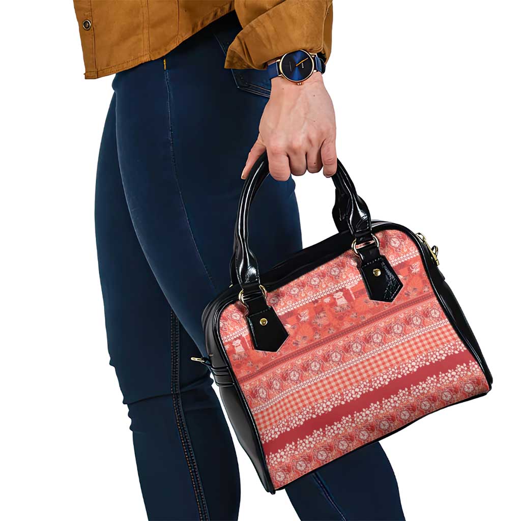 Hawaiian Hibiscus Honu Shoulder Handbag Red Mele Kalikimaka Palaka Spirit - Polynesian Pride