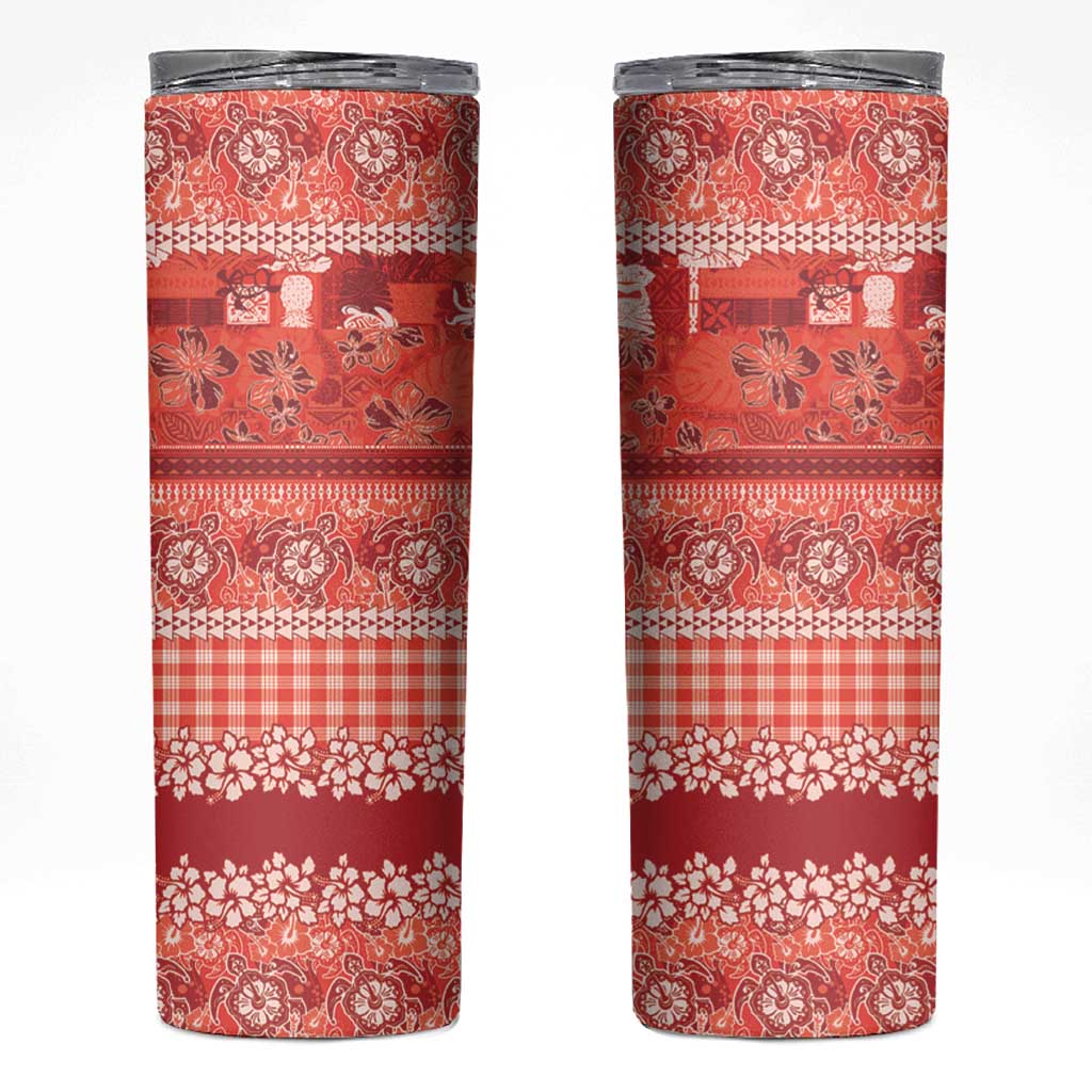 Hawaiian Hibiscus Honu Skinny Tumbler Red Mele Kalikimaka Palaka Spirit LT9 Red - Polynesian Pride