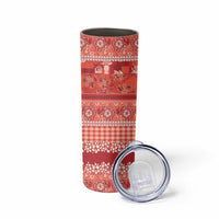 Hawaiian Hibiscus Honu Skinny Tumbler Red Mele Kalikimaka Palaka Spirit LT9 - Polynesian Pride