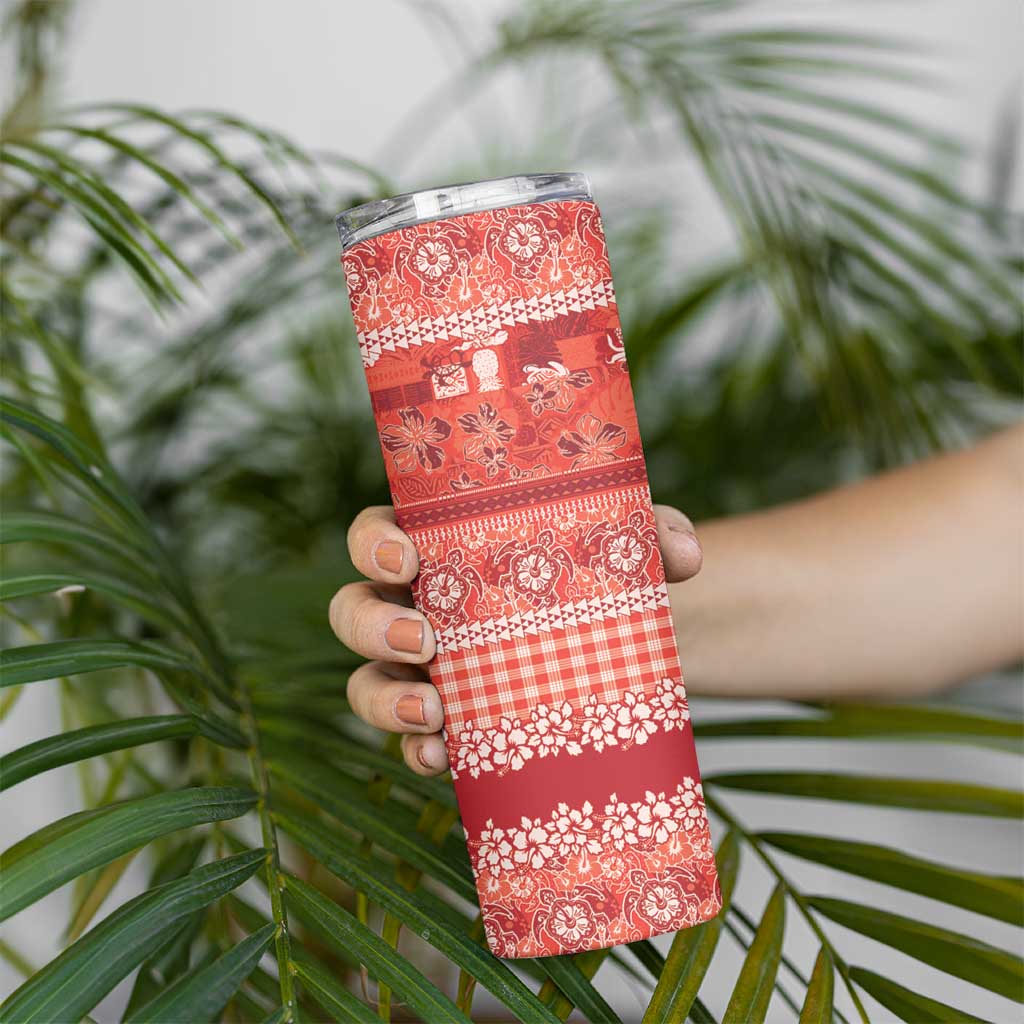 Hawaiian Hibiscus Honu Skinny Tumbler Red Mele Kalikimaka Palaka Spirit LT9 - Polynesian Pride