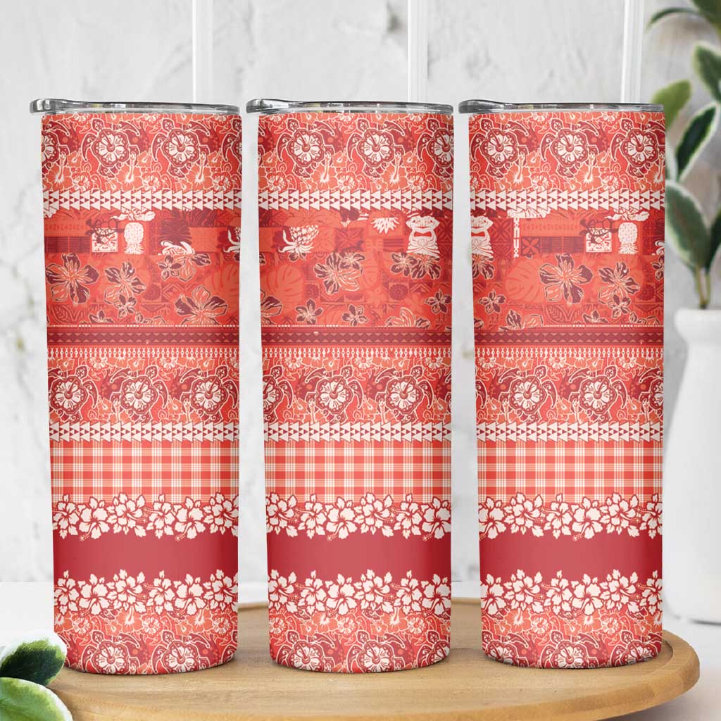 Hawaiian Hibiscus Honu Skinny Tumbler Red Mele Kalikimaka Palaka Spirit LT9 - Polynesian Pride